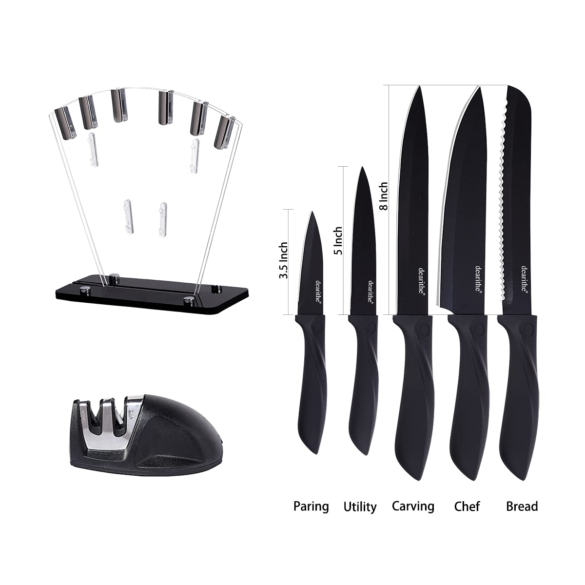 Juego de cuchillos de cocina de 7 piezas, juego de bloque de cuchillos de acero inoxidable de alto carbono con afilador, juego de cuchillos de chef profesional con soporte acrílico,