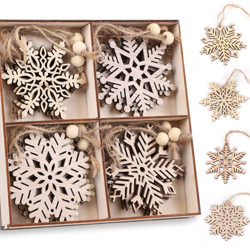 SWAWIS 20 Stück Schneeflocken Weihnachtsschmuck Holz 7x7cm...