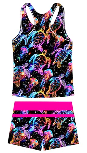 Image of UNIFACO Girls Swimsuits Two Piece Tankini Bathing Suits Boyshort Summer Beach Rash Guard Swimwear for 4-13T