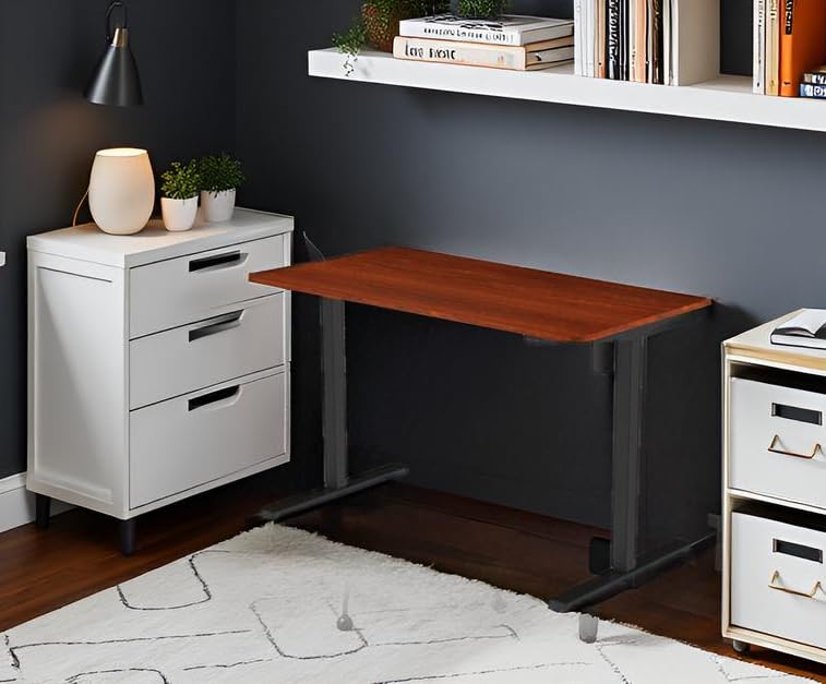 ERGOMATE Motorized Height Adjustable Desk (1200x600mm/4x2ft, Black Frame & Mahogany TT) with Basic Controller.