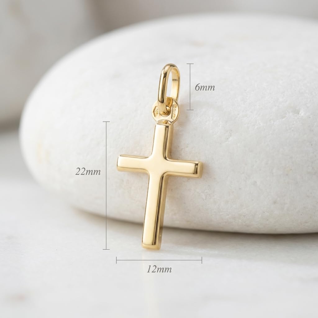 Alexander Castle Pendentif Croix Simple en Or Massif 9 Carats pour Femmes Garçons et Filles - Breloque Croix avec Coffret Cadeau Bijoux - PENDENTIF SEUL - 22mm x 12mm