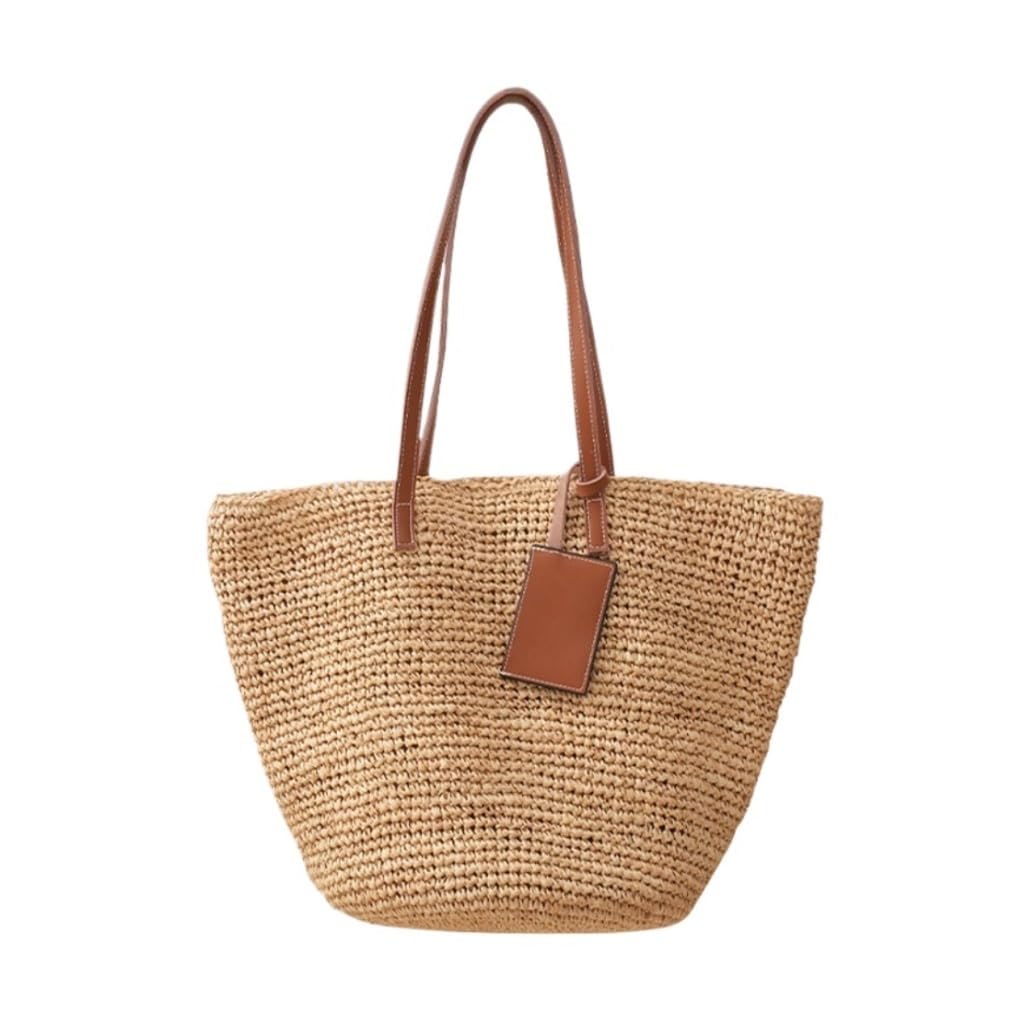 Geflochtene Tragetasche,Handtasche Gewebte Einkaufstasche aus Stroh, Schultertaschen, Sommer-Raffia-Rindsleder-Nähte, gewebte Tasche, Ledergriff, Umhängetasche, Messenger-Handtasche, Strohtaschen