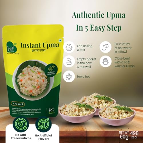 Image of Instant Upma Pack of 2 (90g Each) | Indian Breakfast Mix | Just Add Water | Made with Semolina & Spices | Convenient & Portable for Home, Office, or Travel