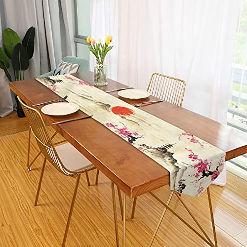 Cherry Blossom Table Runner 13X70 Inches Long Polyester Vintage Style Design Floral Table Runner Suitable For Holiday Party & Wedding & Kitchen & Dining Room Tables Decor #TOP3