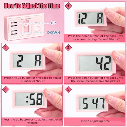 Image of Frienda 3 Pieces Mini Digital Clock Small Digital Clock Stick on Battery Operated Self Adhesive Bracket for Car Dashboard Fridge (White,Black,Pink)