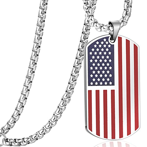 Rehoboth American USA Flag Dog Tag Pendant Necklace for Women Men 24