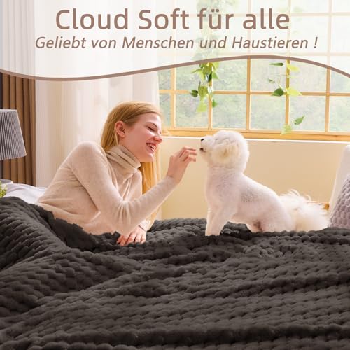 Vielit Kuscheldecke Flauschig, Deko Sofa Decke, 220x240 XXL Braun – Ansicht 3