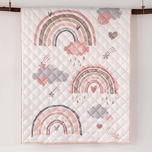 Levtex Baby - Rainbow Dreams Toddler Bed Set - Pink, Grey, Taupe, Tan And Coral - Rainbow Theme - 5 Piece Set - Quilt, Fitted Sheet, Flat Sheet, Pillow Case, Decorative Pilow #TOP4