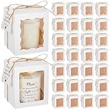 ReliThick 50 Set Candle Gift Box Transparent Gift Packaging Box for 4-10 oz Candles 50 Paper Thank You Tag for Christmas Wedding Birthday Baby Shower Party Favor, 3.35x3.35x3.94 in(White)