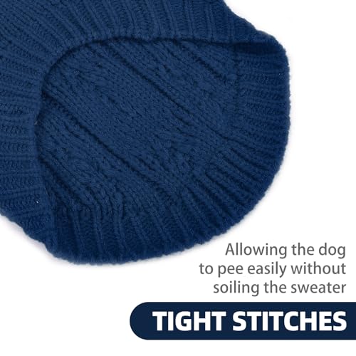 Image of PUPTECK Dog Sweater, Turtleneck Warm Knitted Pullover Coat, Thick Cable Knitwear Clothes in Winter, Pet Apparel Outfits for Small Medium Dogs, for Cold Weather Indoor & Outdoor, Deep Blue M