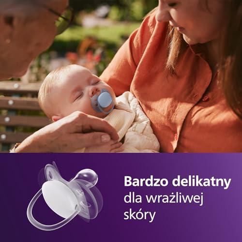 Philips Avent Ultra Soft Smoczki — ortodontyczny smoczek dla dzieci w wieku 0–6 miesięcy, elastyczna osłonka, symetryczna silikonowa końcówka, bez BPA, 2 etui do sterylizacji, 4 sztuki, SCF091/50