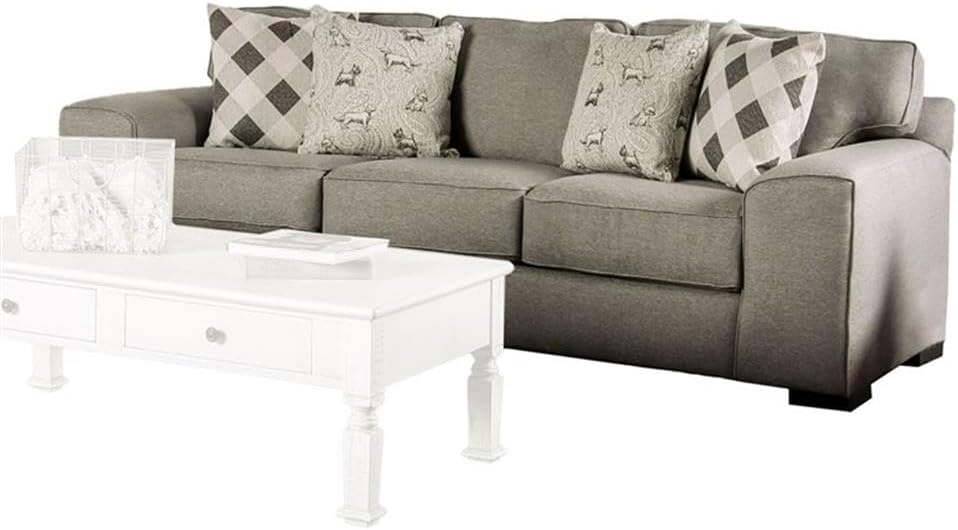 Pemberly Row 101" Sofa, Gray Fabric Upholstery, 4 Accent Throw Pillows, Reversible Cushions, Spring Seat, Wide Track Arms, Block Wood Legs, Transitional Living Room Seating