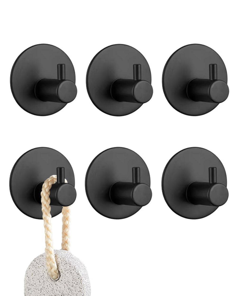 YLITREUS Ganci Adesivi da Parete 6 Pezzi – Porta Asciugamani Nero in Acciaio Inox Senza Forare per Bagno, Cucina, Camera da Letto e Soggiorno