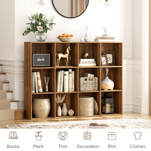 VDNEND-Wooden-Storage-Organizer-with-Closed-Back-Panel-11in-Cube-Shelf-Opening-Bookshelf-Display-ShelfCloset-Cabinet-for-Home-and-Office-Brown-12-Cube-3598L945W4772H