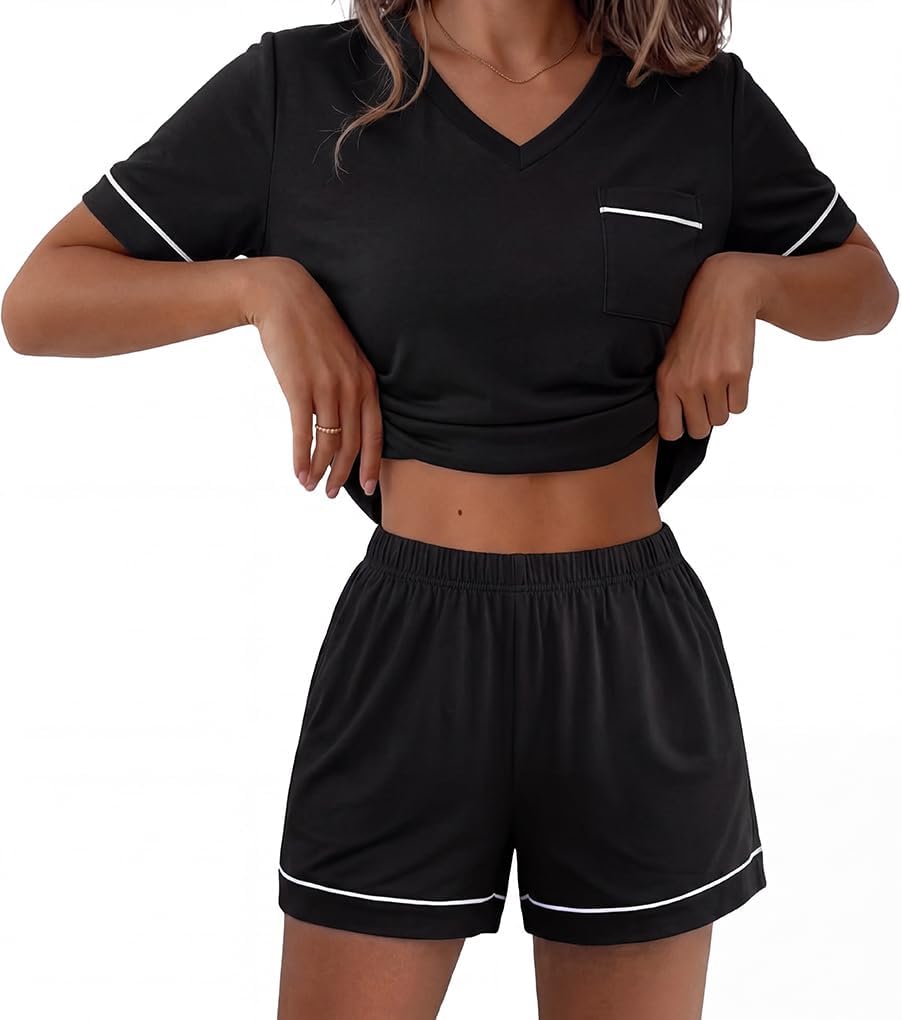 Ekouaer Conjuntos de pijama para mujer de 2 piezas de manga corta conjunto de pantalones cortos