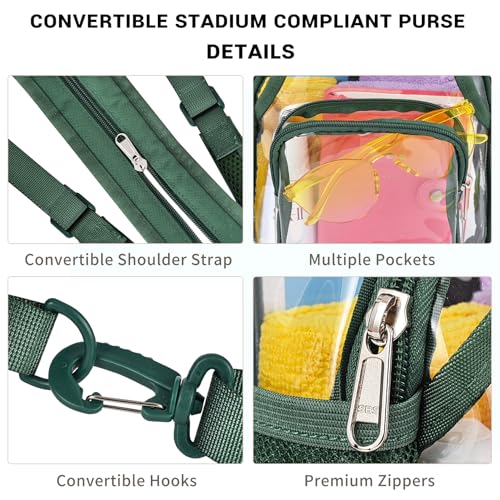 Image of Mildbeer Womens Convertible Clear Backpack, Compact Concert Green Mini | Convertible PVC sling /shoulder bag for women. Fits phone, cards & lipstick. Ideal for festivals & commute. Stadium compliant