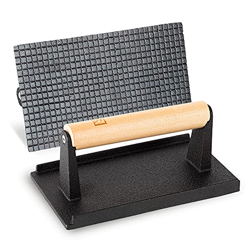 Shop Square 9â€ Cast Iron Grill Press, Pre-Seasoned Burger Press and Steak Weight with Cool-Touch Comfort-Grip Wood Handle - BBQ Accessories for Griddle, Outdoor Grill, Panini, Tortilla