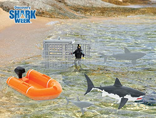 Discovery: Shark Week - Shark Week Diver With Megalodon Play Set, Action Figure, Floating Rescue Boat Bath Toy, Cage, Great White Shark, Megadolon And Etc. #TOP5