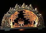 3D LED Schwibbogen 52cm Wildfütterung Rehe geschnitzt im Wald - Handarbeit aus dem Erzgebirge