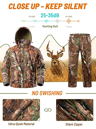 New View Quiet Hunting Clothes For Men With 11 Pockets, Fleece-Lined Water Resistant Camo Jacket And Pants #TOP2