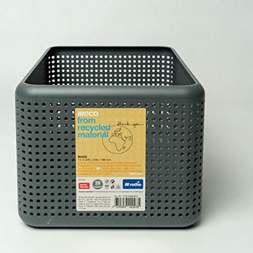 Rotho Madei Aufbewahrungskorb 13l, Kunststoff (PP recycelt) BPA-frei, anthrazit, 13l (32.6 x 23.8 x 18.8 cm)