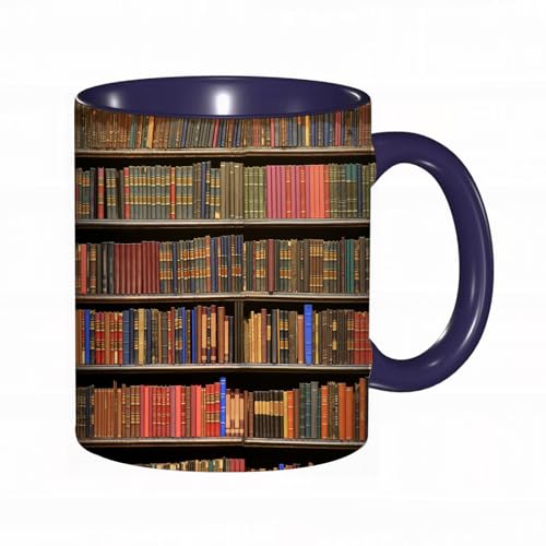 SDAEMQ Tazas de Café, Taza de Cerámica para Té y Café - Regalo Original - 330 ml - Desayuno Tazas Tazas graciosas,Estantería de libros vintage para educación infantil Libro retro en estantería en bibl