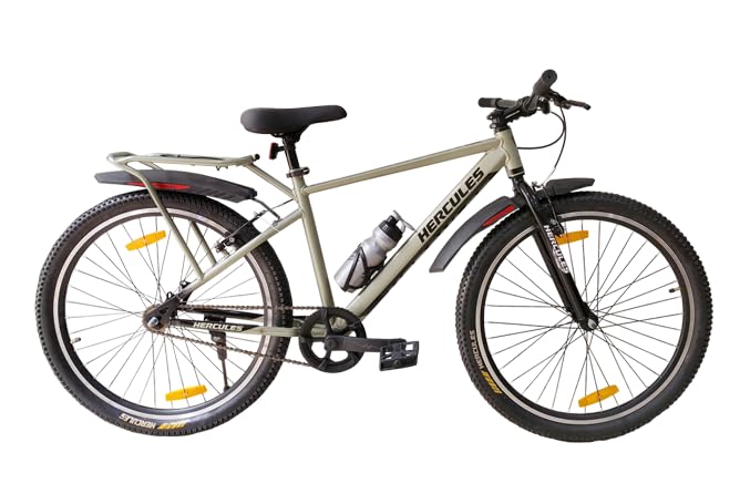 Hercules Defender RF VB 26T Mountain Bike for Adults & Teens V-Brakes | Front Suspension | Steel Frame MTB with Water Bottle Holder & Carrier Grey | Suitable for 10+ Years (Colour May be Differ)-image-2
