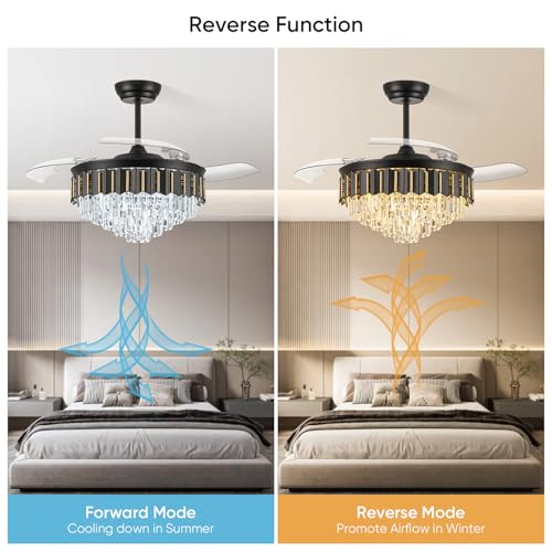 Image of 52'' Crystal Fandelier Ceiling Fan with Light, Black