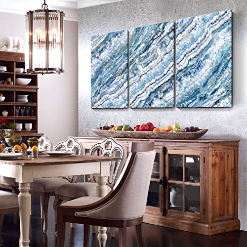 Extra Large Wall Art For Living Room Abstract 3 Piece Framed Coastal Ocean Canvas Print Beach Theme Sea Wave Picture Seacape Artwork For Bedroom Offcie Décor Light Blue And White Huge Big Size 72"X36" #TOP4