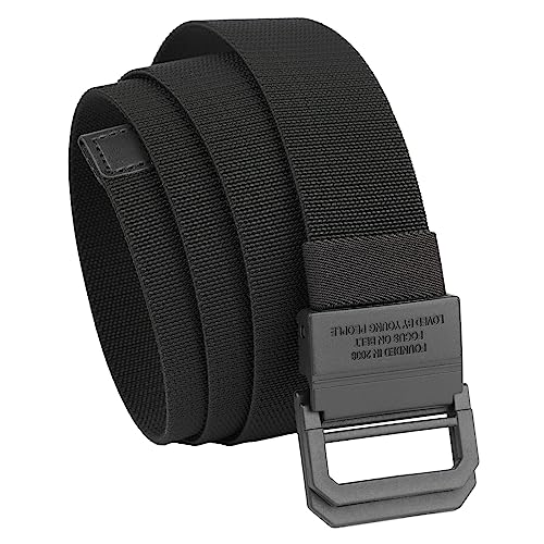 KYEYGWO Unisex Elastischer Gürtel mit Doppelring Schnalle, Einstellbare Stoffgürtel Nylon Arbeitsgürtel Outdoor Stretchgürtel für Herren und Damen, Schwarz