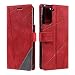 Produktbild TOPOFU für Samsung Galaxy S21+/S21 Plus 5G Hülle Leder Tasche, Versteckter Magnet Wallet Klapphülle Silikon Stoßfeste Schutzhülle [Kartenfächer] [Standfunktion] Handyhülle Original -Rot