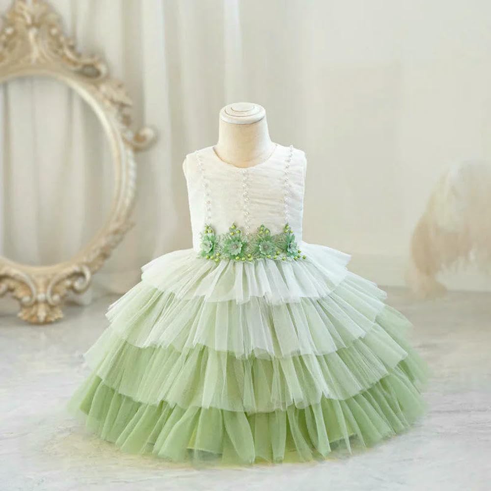 SYJYM Kinder Ärmellos Farbverlauf Prinzessin Kleid Mädchen Geburtstag 2-12Y Baby Bankett Bestickt Fluffy Rock Ballkleider
