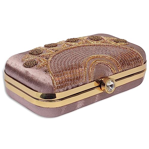 Image of umera golden clutch for womens neck work full of embroidery for girls, Women's Beautiful Bling Bag | Evening Bag, Bridal Purse & Party Handbag | Wedding & Special Occasion Clutch