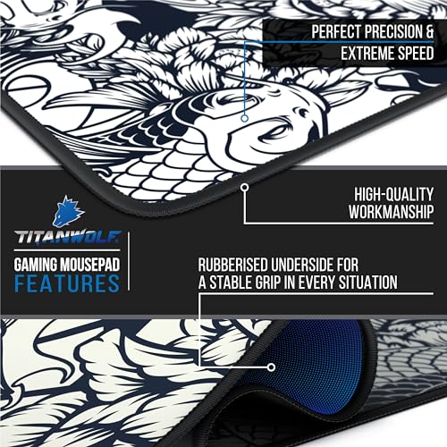 TITANWOLF - Extra Large Gaming Mouse Mat 1200x400mm Oversize - XXL Mouse Pad - Desk Pad XXXL Extended – Mice Mat Pad for Precision and Speed - Non-Slip Rubber Base – for Mouse and Keyboard - Koi - Image 2