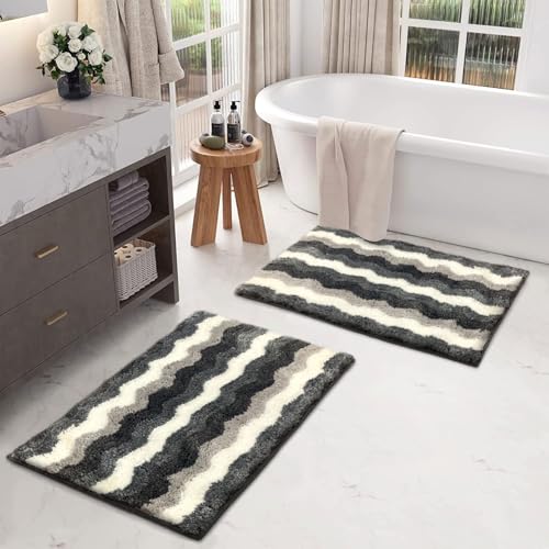 Image of Luxe Home Birmingham Bath Mat Super Soft Microfiber 2200 GSM Bathroom Mats Water Soak Anti-Skid Door Mats for Home Combo, Bedroom, Floor Mat 38x58 cm (Grey) Pack of 2