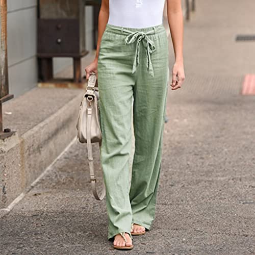 Rkstn Cotton Linen Pants For Women Casual Plus Size Trousers Women's Drawstring Elastic Waist Palazzo Pant Wide Leg Lounge Long Pants 2023 Spring Summer Womens Sweatpants #TOP1