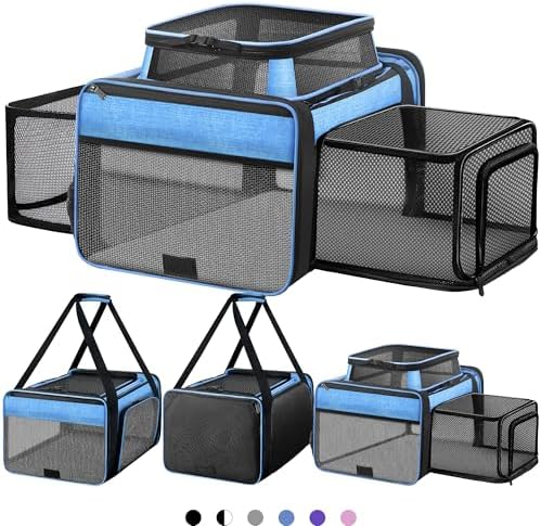 Top and 2 Sides Expandable Pet Carrier 17x11x9.5, TSA Airline Approved Small Dog Carrier for Small Dogs, Soft Side Cat Carrier with Self-Locking Zippers for Kitten,Rabbit, Puppy, G