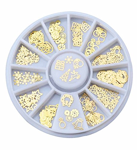 3d Gold Metal Nail Art Sticker Decoration Wheel Christmas Mix Designs Tiny Slice DIY Manicure Nail Accessories