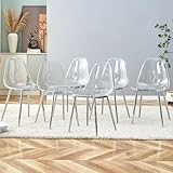 LUMRACLE Clear Acrylic Dining Chairs Set of 6, Armless Modern Side Chairs with Transparent Seat, Ergonomic Backrest and Chrome Metal Legs, Ghost Style Kitchen Chairs for Dining Room, Living Room