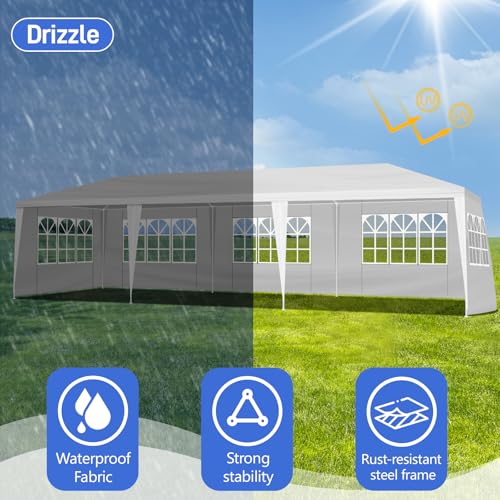 10x30 FT Party Tent, Outdoor Wedding Tents for Parties, Canopy Event Tent with 5 Removable Sidewalls, Waterproof Gazebo Shelter for Birthday Parties, Weddings, BBQs & Events (10X30FT- 5Sides White) by YYANDC - Used condition - Image 5