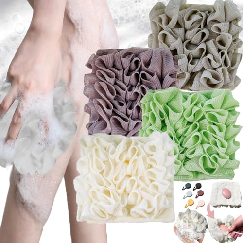 The Ultra Soft Loofah and Washcloth, 2-in-1 Bath Loofah Sponge Shower Loofah with Drawstring Back Scrubber for Shower (4PCS-A)