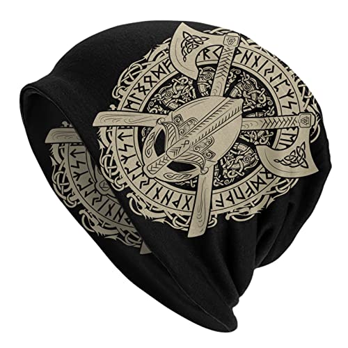 Skull Beanie Hat for Men and Women Winter Chemo Turban Hats for Men Vikings Caps Black Norse Cap Knit Hat Slouchy Cap Casual Beanies Hat
