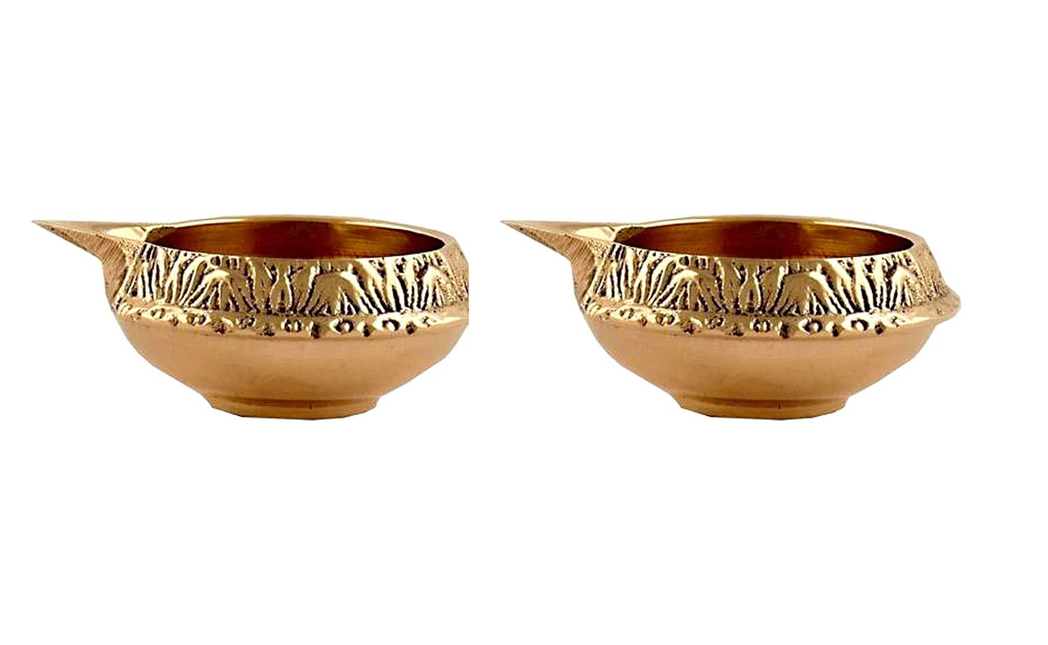 Shiv Shakti Arts Brass Diya for Puja Oil Lamp, Brass Diwali diyas, Puja Items for Diwali Decor - Deepak for Pooja Diwali Decorations Items, Diwali Lamps (Gold_6.8 X 4.5 X 2.5 cm) (Set of 2)