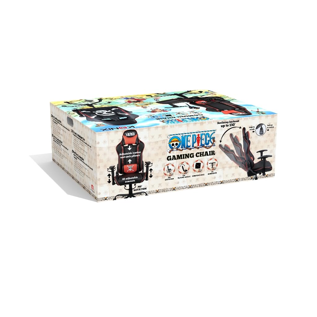 Konix One Piece Chaise de Bureau Gaming - Inclinaison siège 150° - Cuir polyuréthane - Coussin lombaires et cervicaux réglable - Appui-tête - Noir
