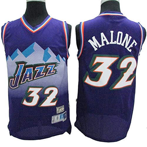 XH-Sport Utah Jazz Snow Mountain Edition 32# Moses Malone All Star Classic Jersey, Tela Transpirable Fresca Vintage, Ropa de Baloncesto Unisex,A,S(170CM/50~65Kg)