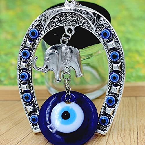 WINOMO Evil Eye Protection Charm, Horseshoe Symbol Evil Eye Wall Hanging, Lucky Horseshoe with Elephant Decor for Good Luck& Blessings