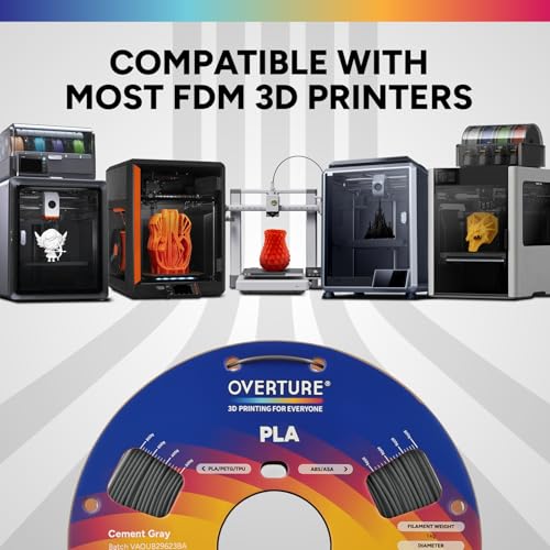 Image of OVERTURE High Speed PLA Filament 1.75mm, Neatly Wound 3D Printer Filament 1kg Spool (2.2lbs) Rapid PLA, Dimensional Accuracy + /- 0.02 mm, Fit Most FDM 3D Printers (Cement Grey)