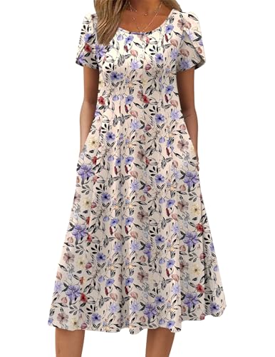 Image of ZEAGOO Womens Casual Dresses for Summer Short Sleeve Flare Midi Dress Loose Flowy Beach Sundress