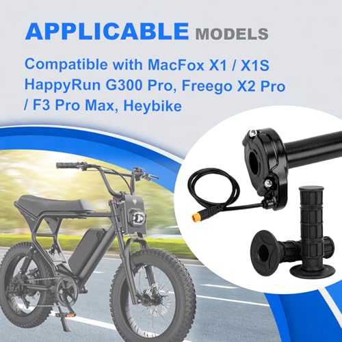Image of Ebike Full Twist Throttle for Macfox, 3 Pin Surron Style Throttle Grip Kit 12V-72V Compatible with HappyRun Freego Heybike Electric Dirt Bike