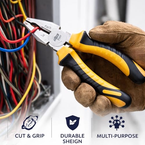 Image of OTEX Force 8 Inch Combination Plier, Chrome Vanadium (CR-V) Steel, Heavy Duty Wire Cutting Pliers, Bi-Material Anti-Slip Grip Handle for Electricians, DIY & Home Use, Multicolor